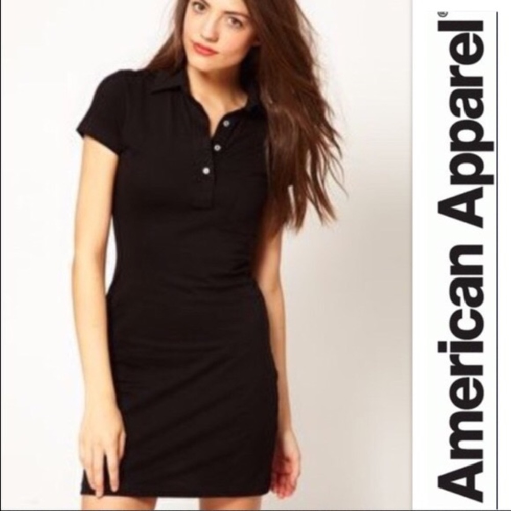 American Apparel Black Collared T-shirt Dress